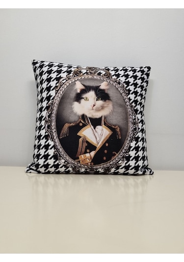 Kedi Subay Kaz Ayağı Desen Kırlent Kılıfı Renkli