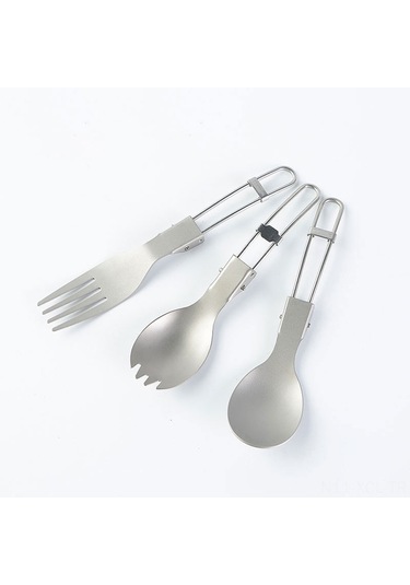 Konesam Makaslı Çelik Çatal Kaşık Seti - Piknik Kamp Seyahat İçin Taşınabilir Yiyecek Ürünü Çok Renkli