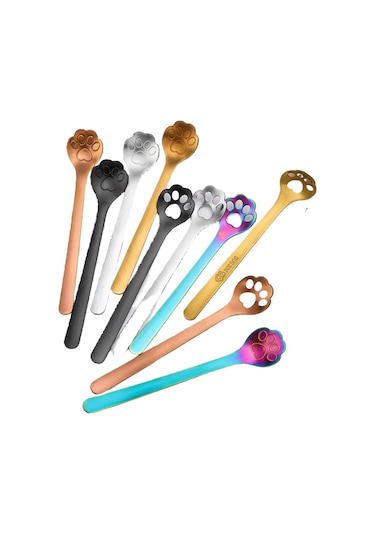 Jzcat 10 Adet 304 Paslanmaz Çelik Kedi Pençesi Kaşık Kahve Kaşığı Karıştırma Kaşığı