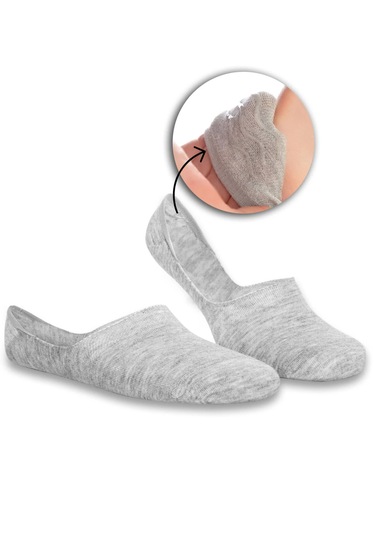 Premium 9'lu Dikişsiz Burunlu Silikon Topuklu Bambu Babet Çorap Gri