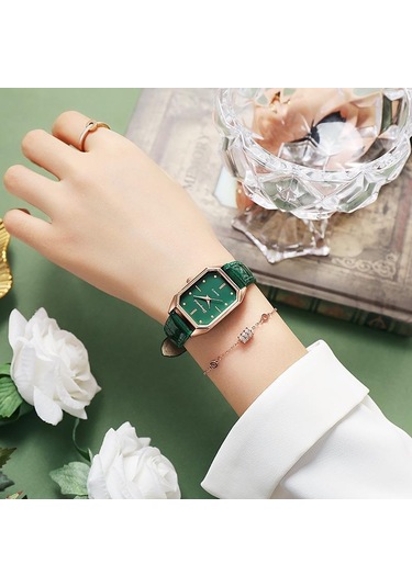 Yeşil Bayanlar Zarif Kuvars Saatler Moda Dikdörtgen Tasarım Kadın Kol Saatleri Eşi, Ailesi, Arkadaşı İçin En İyi Hediyeler Saat