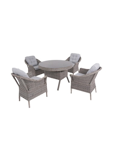 Spark Nova 110 Cm Rattan Yuvarlak Minderli Bahçe Masa Takımı Gri