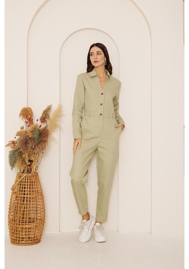 Yeşil Cepli Gabardin Tulum Dm4004 Yeşil