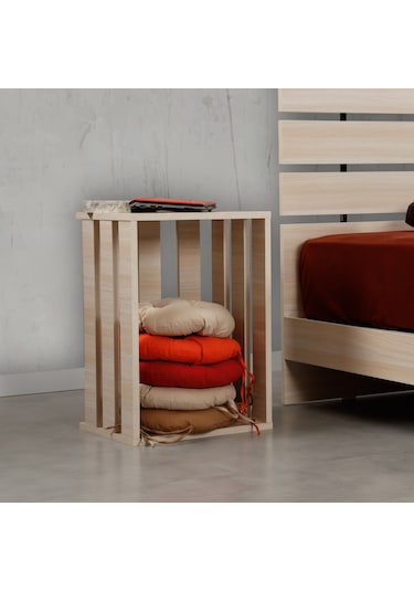 Pasifichome Huga Çift Kişilik Ahşap Karyola Komodin Takım Meşe 140 Cm
