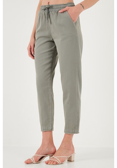 Lela Pamuklu Normal Bel Regular Fit Düz Paça Bayan Pantolon 668Yp42282S4 Açık Haki
