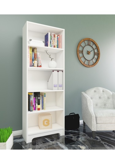 Nur Mobilya Eylül 5 Raflı Kitaplık Beyaz Beyaz