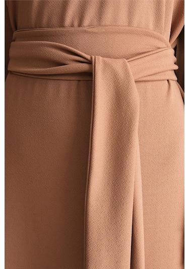 Armine Örme Beli Çift Bağlamalı Elbise Ort9727 Camel-camel Camel
