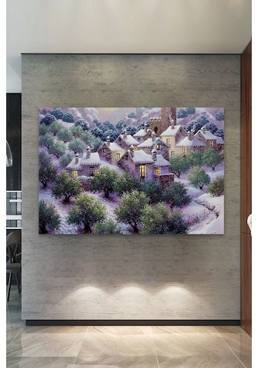 Kış Kar Köy ve Yaşam Hikaye Yaşam Kanvas Tablo 30 x 20
