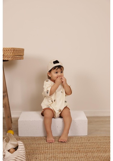 Zeytin Baskılı Oversize Tulum Bej