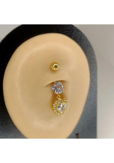 Aya Tasarım Gold Renk Kalpli Göbek Piercing Altın