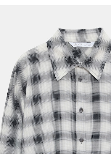 Dilvin 50538 Yün Karışımlı Oversize Gömlek-gri Gri