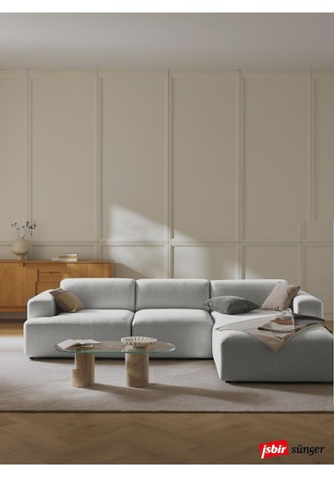 Mode Sofesta Sağ Köşe Koltuk Takımı 3 Modül Gri Keten 19 Kumaş