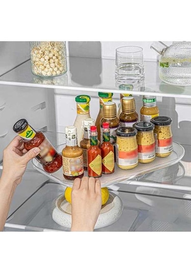 Pazly Buzdolabı Organizasyonu: Pratik Döner Saklama Tepsisi - Yağ, Baharat, Meyve, Sebze İçin Şeffaf Şeffaf