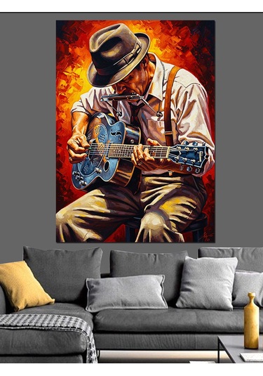 Gitar Çalan Müzisyen Adam Dekoratif Kanvas - Mdf Ahşap Tablo