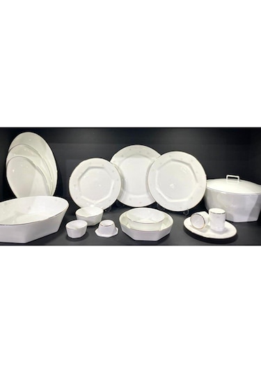 Koleksiyon Mislina Lotus Yemek Takımı Gri Çiçekli Altın 122 Parça