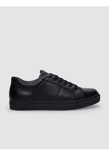 Cabani %100 Hakiki Deri Siyah Bağcıklı Erkek Sneaker Siyah