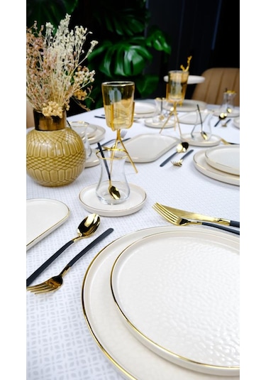 Glore İstanbul Krem 31 Parça 6 Kişilik Altın Yaldızlı Yemek Takımı
