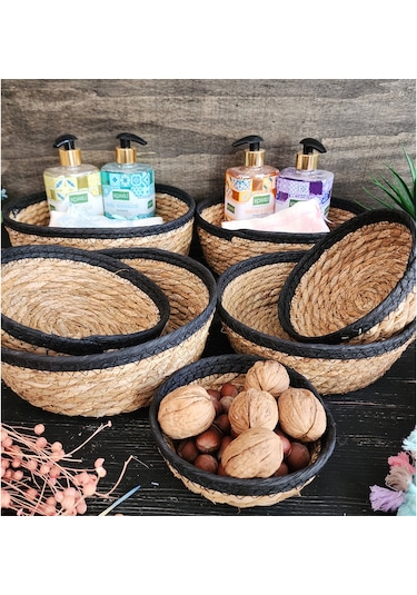 Nergis Hasır 7 Li Sepet Saklama Kutusu Sepet Takımı Siyah