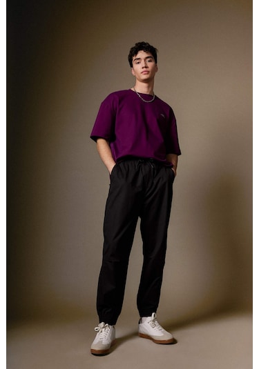 DeFacto Jogger Gabardin Pantolon Regular Beli Bağcıklı Cepli Lastikli Paça B7493AX24SPBK81