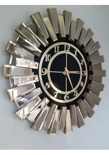 Ayna Denizi Güneş Twins Bronze Black Model Altın Siyah Renk 70 cm Dekoratif Aynalı Duvar Saati Altın - Siyah