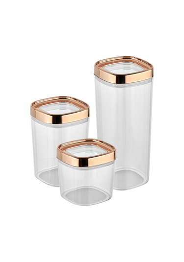 Ceronni Bonny Erzak Saklama Kabı 3lü Set Metalik Kaplama Kapak 1,8lt - 1lt - 600ml Metalik Bakır Bakır
