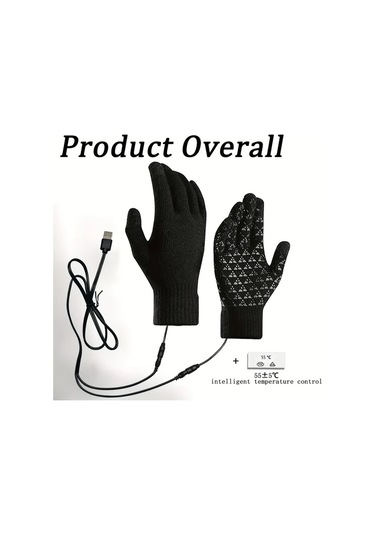 Fochsia Akıllı Sıcaklık Kontrollü Usb Isıtmalı Eldiven, Çift Taraflı Isıtma, Aşırı Isınma Korumalı, Dokunmatik Uyumlu, Sabit Sıcaklık Siyah L