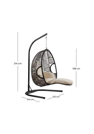 Max Bahçe Salıncağı - Gri Rattan Krem Minder Gri