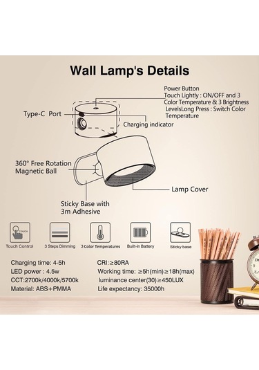Monyee Usb Şarjlı Doksan Derece Döner Dokunmatik Led Gece Lambası, 3 Aydınlatma Seviyesi, 3 Renk Tonu, Mıknatıslı Taşınabilir Dolap Lambası Diğer