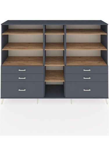 Hyperion Dolap 10 Raflı 6 Çekmeceli 220x44x163 Antrasit-çam/antr Antrasit-çam/antrasit