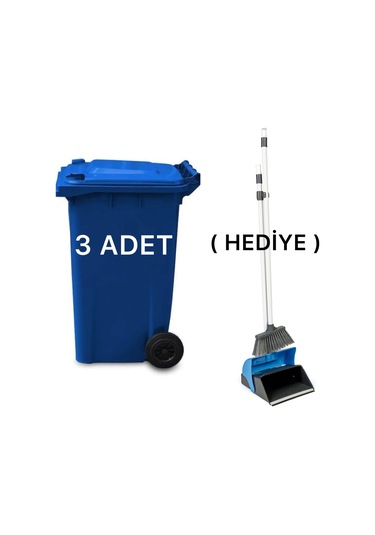 3 Adet Mavi Plastik Çöp Konteyneri 240 Litre - Isıya Karşı Dayanı