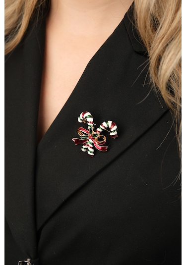 Çildan Womens Yılbaşı Koleksiyonu Baston Şeker Broş