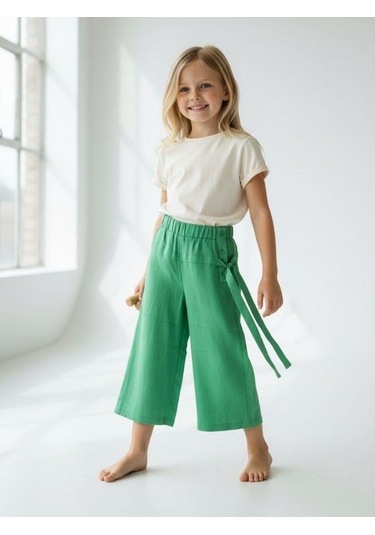 Zekids Kız Çocuk Bol Paça Pantolon-16751 Yeşil