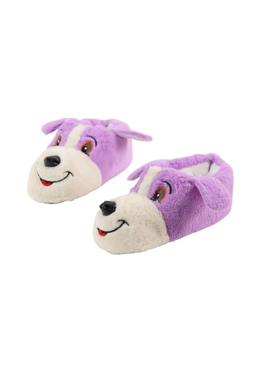 Unisex Sevimli Köpek Figürlü Kaymaz Ve Ses Yapmaz Taban Ev Panduf Lila-lila Lila