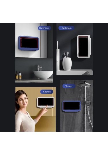 Reedark Duşta Kullanım İçin Su Geçirmez, Dokunmatik Ekranlı Duvara Monte Telefon Tutucu - 360 Derece Dönebilir Mavi