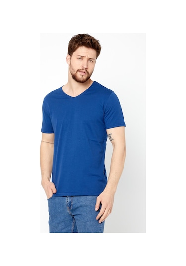 Erkek Çok Renkli T- Shirt Regular Fit Rahat Kesim V Yaka 5'li Basic Tişört Paketi