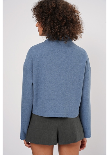 Bigdart 55449 Fermuarlı Yaka Örme Sweatshirt - İndigo