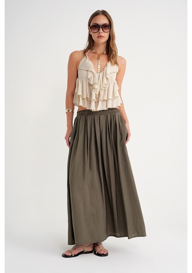 4612 Kadın Yandan Cepli Pileli Bol Etek Haki Haki 4612 Kadın Yandan Cepli Pileli Bol Etek Haki Haki
