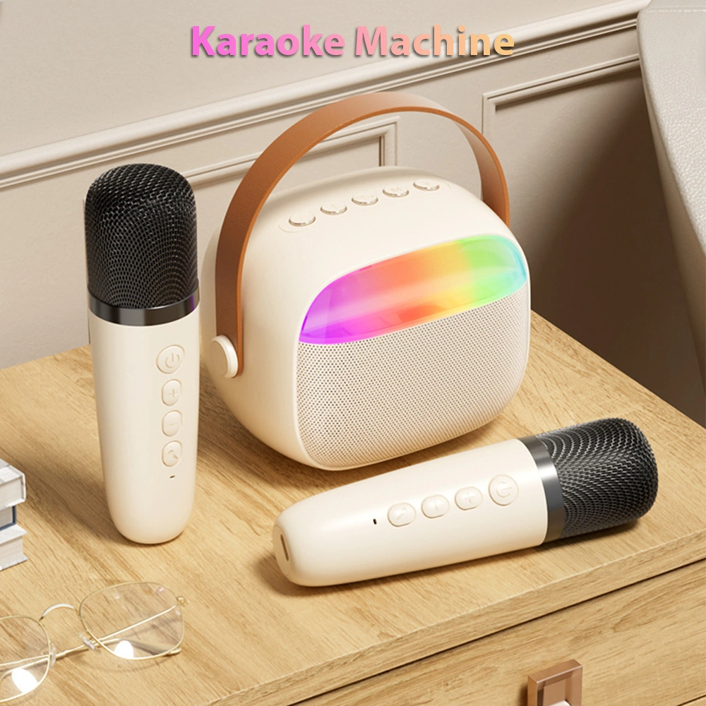 Geeroyoo K30 Beyaz Bluetooth 5.0 Hoparlör, Dış Mekan Taşınabilir, 6w Ses, Çift Mikrofon İle Karaoke, Renkli Işık Efekti, 1200mah Pil