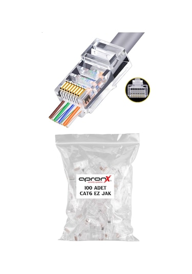 100 Adet Rj45 Cat6 Ftp Ez Konnektör - Yeni Nesil Delikli Konnektö