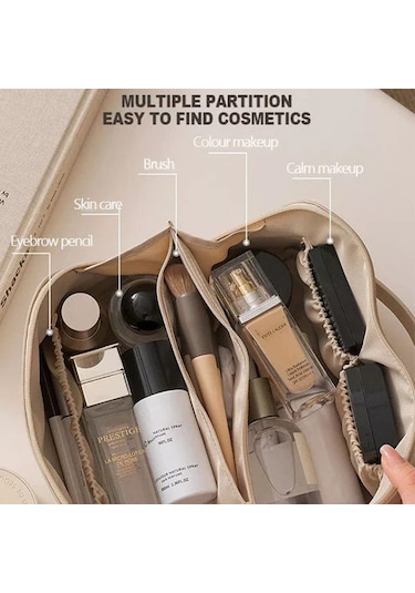 Suofeng Vegan Deri Çift Katlı Bulut Desenli Su Geçirmez Kozmetik Çantası, Geniş Açılışlı Kaliteli Fermuar İle Seyahat Ve Ev Kullanıma Uygun Büyük Kapasiteli Organizer Beyaz