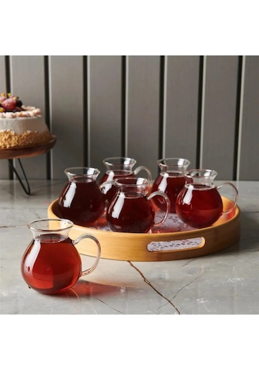 6'lı Borosilikat Cam Tombul Kulplu Çay Bardağı 180 ML