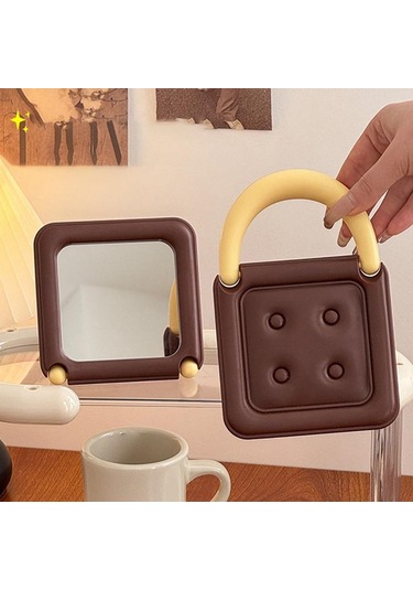Sevimli Çikolata Kare Ayna Çift Taraflı Katlanır Kompakt Ayna Çanta İçin Makyaj Aynası Taşınabilir Mini Ayna Masaüstü Dekoru Kahverengi