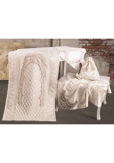 Mandaştekstil Gold Needle 5 Parça Bohça Seti Seccade Takımı-Orkide Krem