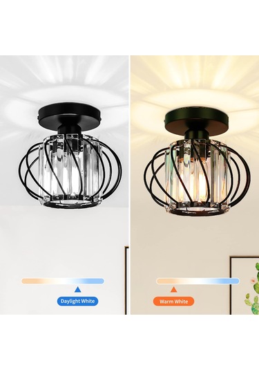 Neevoyu Kara Metal Ve Kristal Yüzeyli Modern Antik Tavan Lambası - Yarı Gömülü, 60w Maksimum, E26/e27 Uyumlu, Zirve Dekorasyon Için Siyah