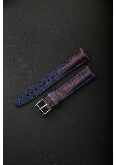 Hakiki Deri 18mm Akıllı Pimli Saat Kordonu Koyu Lacivert