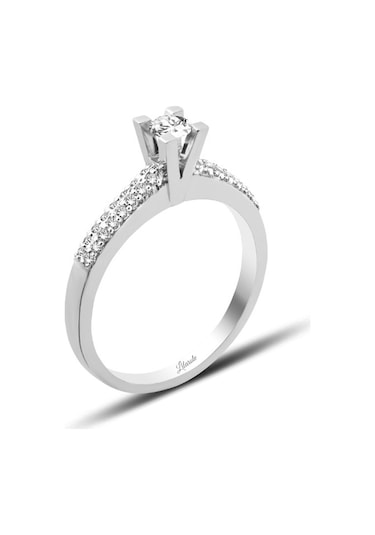 Pırlanta Modern Tektaş Yüzük Kenarı Çift Sıra