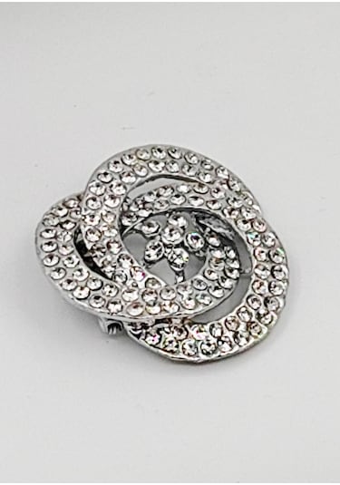 Zirkon Taşlı Gümüş Renkli Metal Broş Spiral Desenli Gümüş