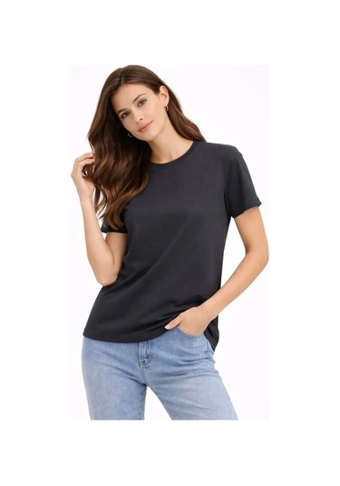 Vexor Bisiklet Yaka Tişört Regular Kalıp Basic Pamuklu Günlük Kullanım T-shirt - Füme