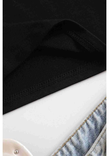 Merry See Pamuklu Yumuşak Dokulu Kısa Kol Bisiklet Yaka Bluz Crop Siyah 001