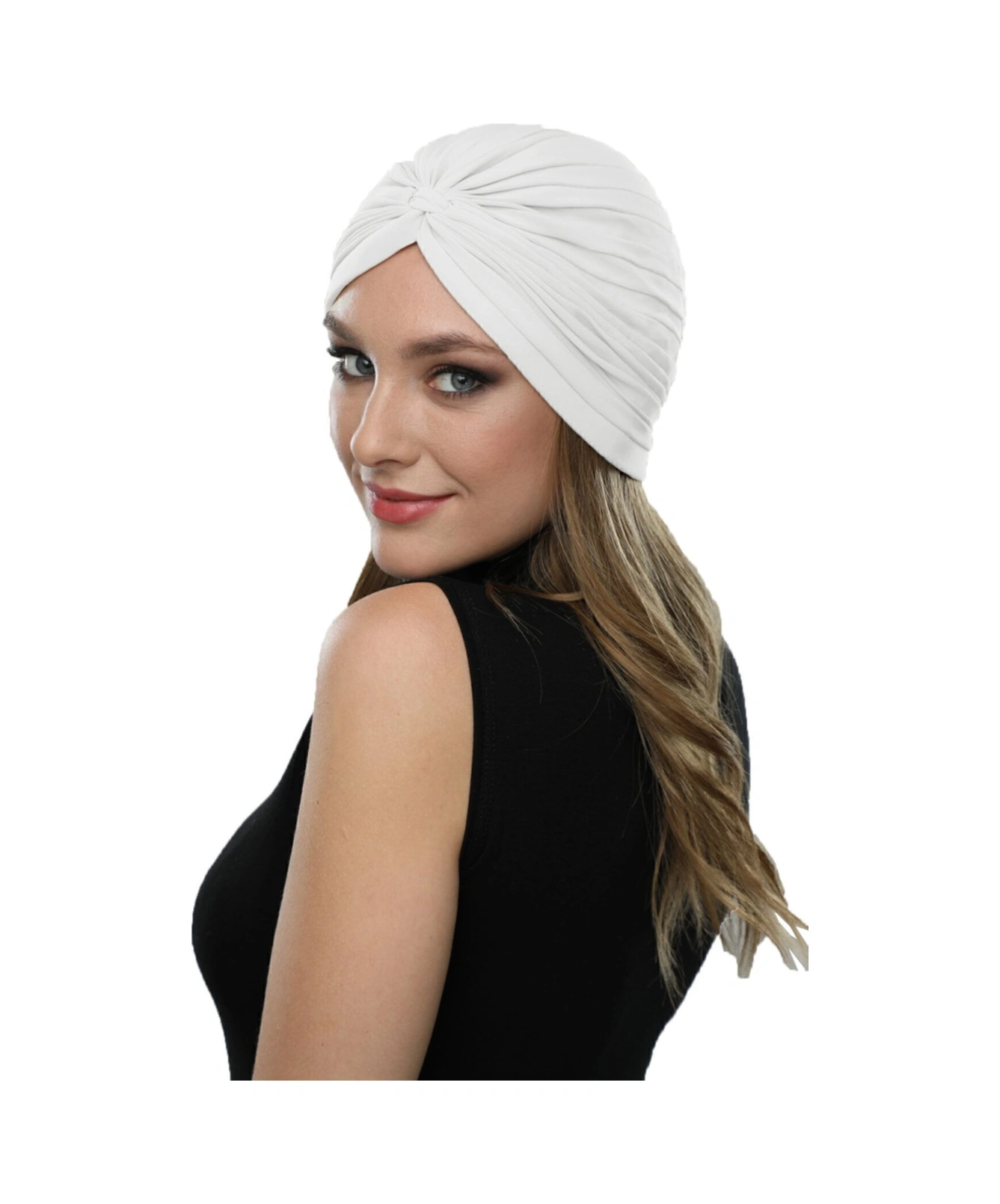 Çapraz Bantlı Krem Hazır Türban Tesettür Havuz Bonesi Krem